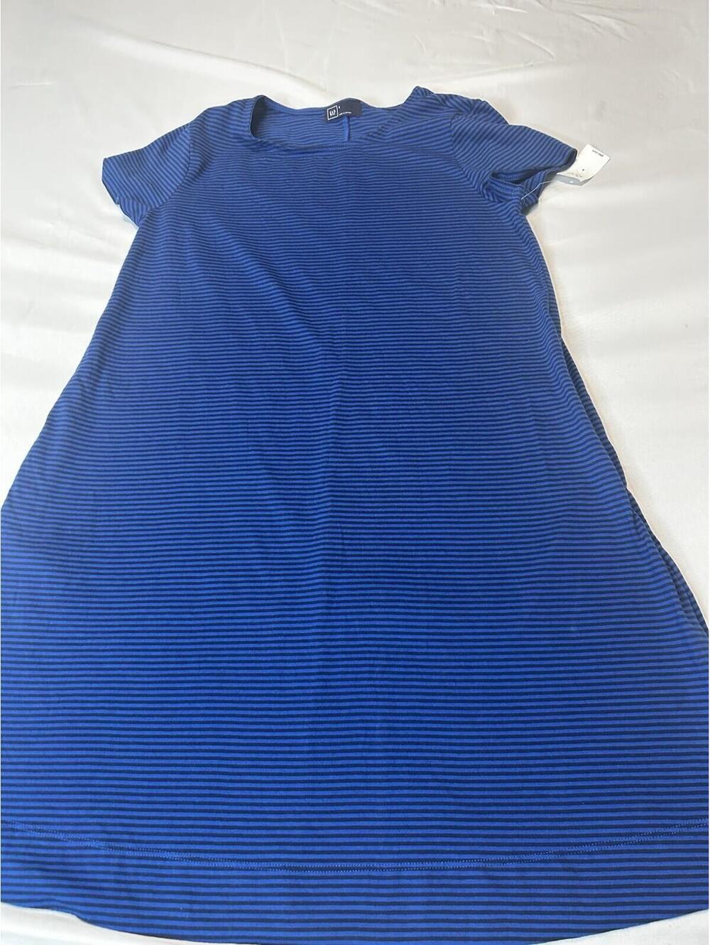 NWT Gap S Blue Black Striped T-Shirt Dress Short Sleeve Crew Neck Knit Casual